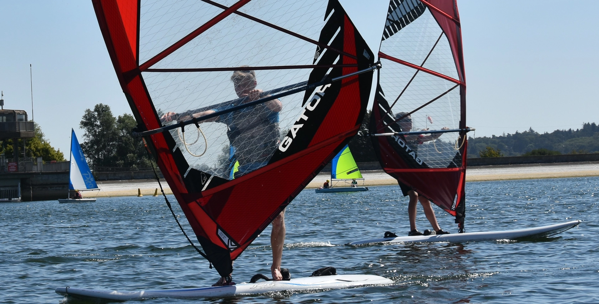 Two adults Windsurfing.